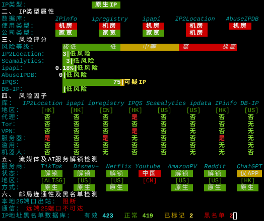 六六云香港VPSIP质量与风险检测