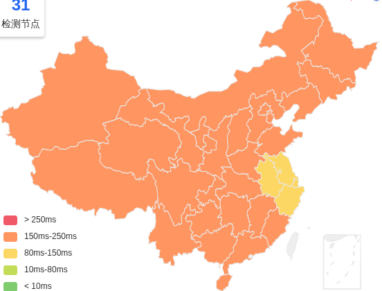 六六云美国VPS去程延迟 · 中国电信