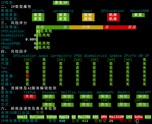 六六云韩国VPSIP质量与风险检测