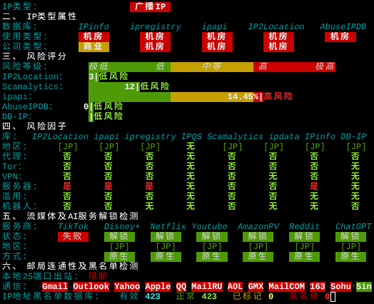 AkileCloud日本VPSIP质量与风险检测